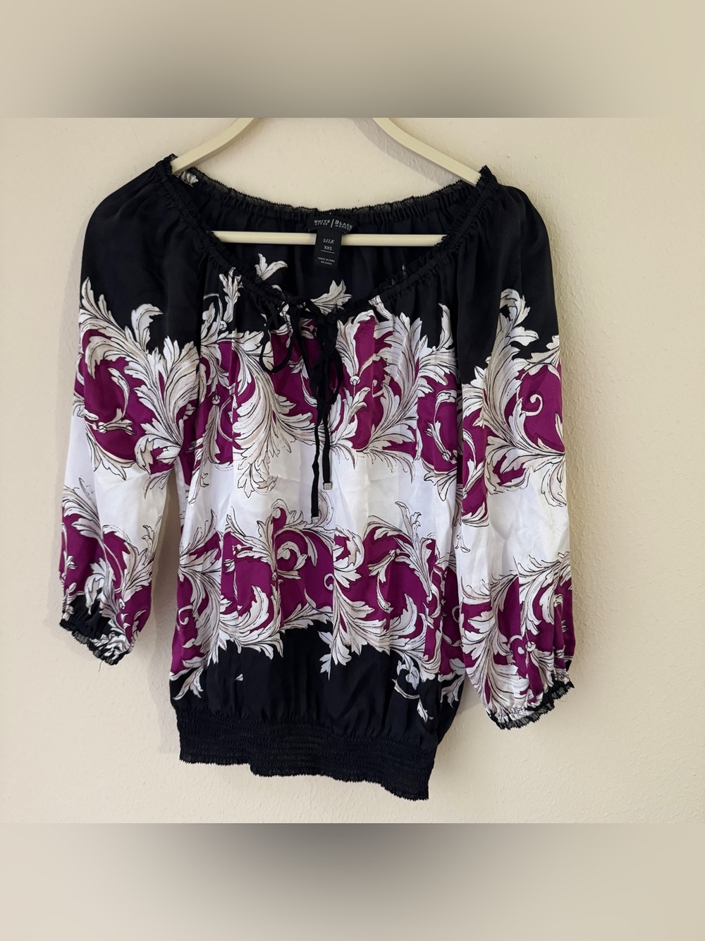 White House Black Market Women’s Multicolor 3/4 Sleeve Silk Top Size XXS Casual